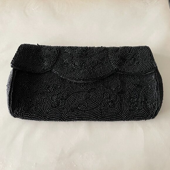 Vintage Beaded Black Evening Purse Handbag Wallet Hand Made in Japan - Picture 1 of 4